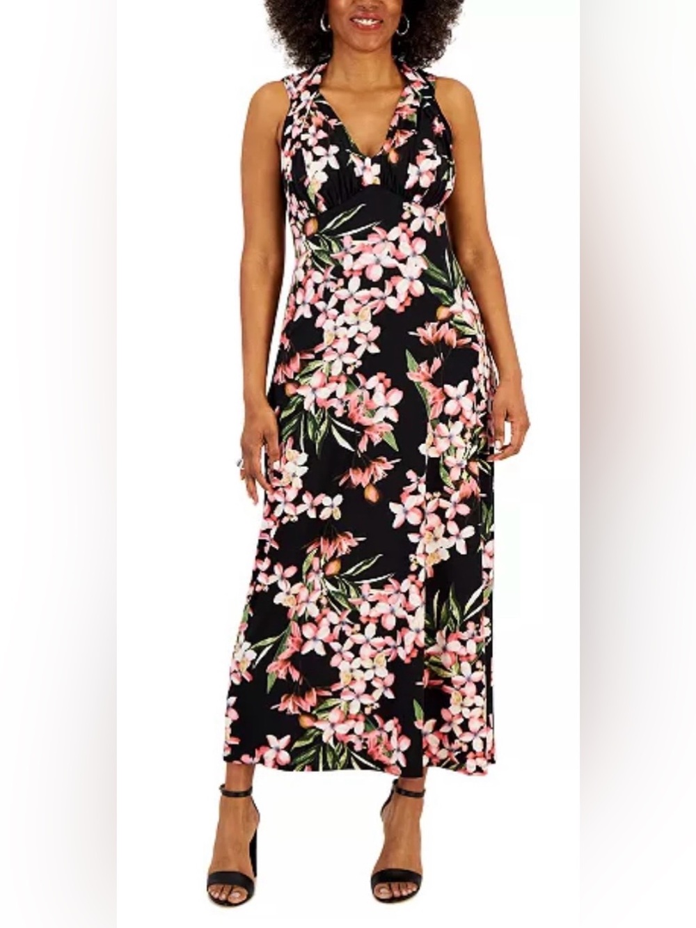 Connected Apparel Petite Floral Print Halter Maxi Dress